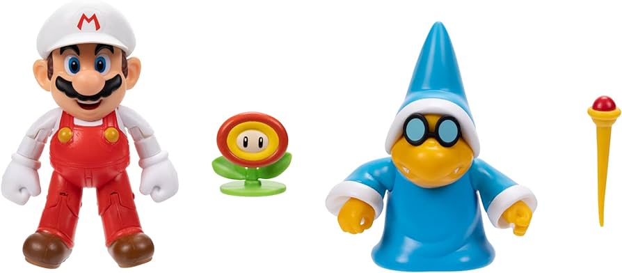 Super Mario: Fire Mario VS Magikoopa Kamek 4" Action Figures