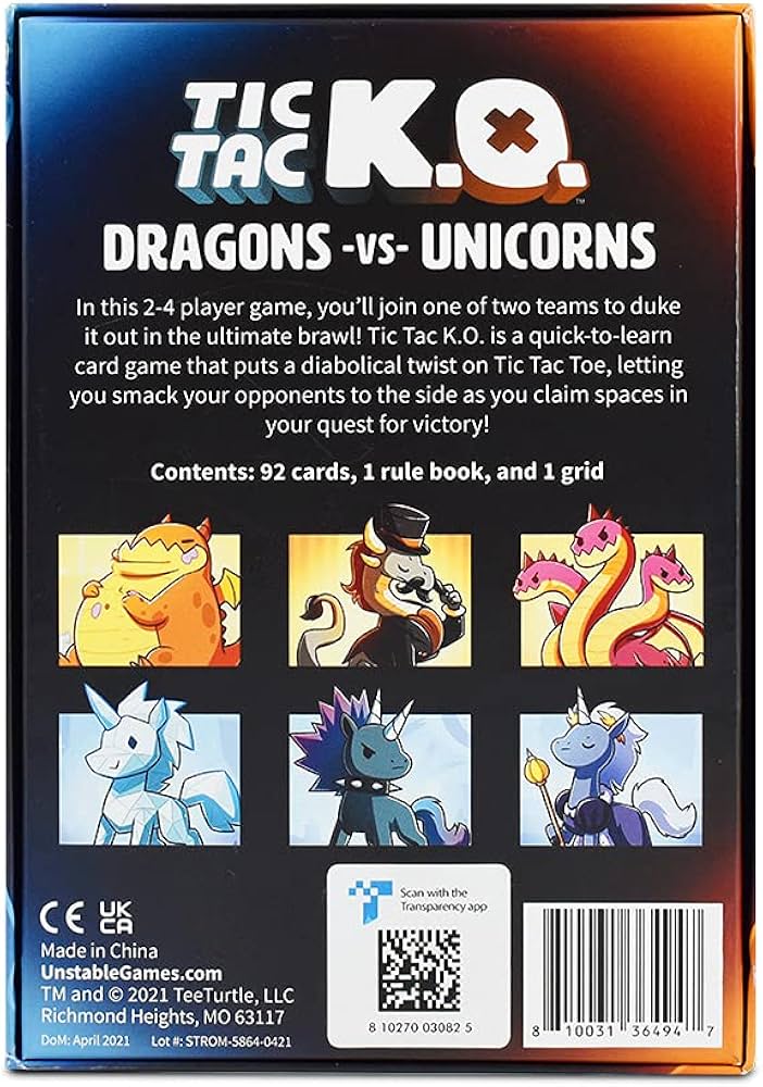 Tic Tac K.O. Dragons VS Unicorns Card Game