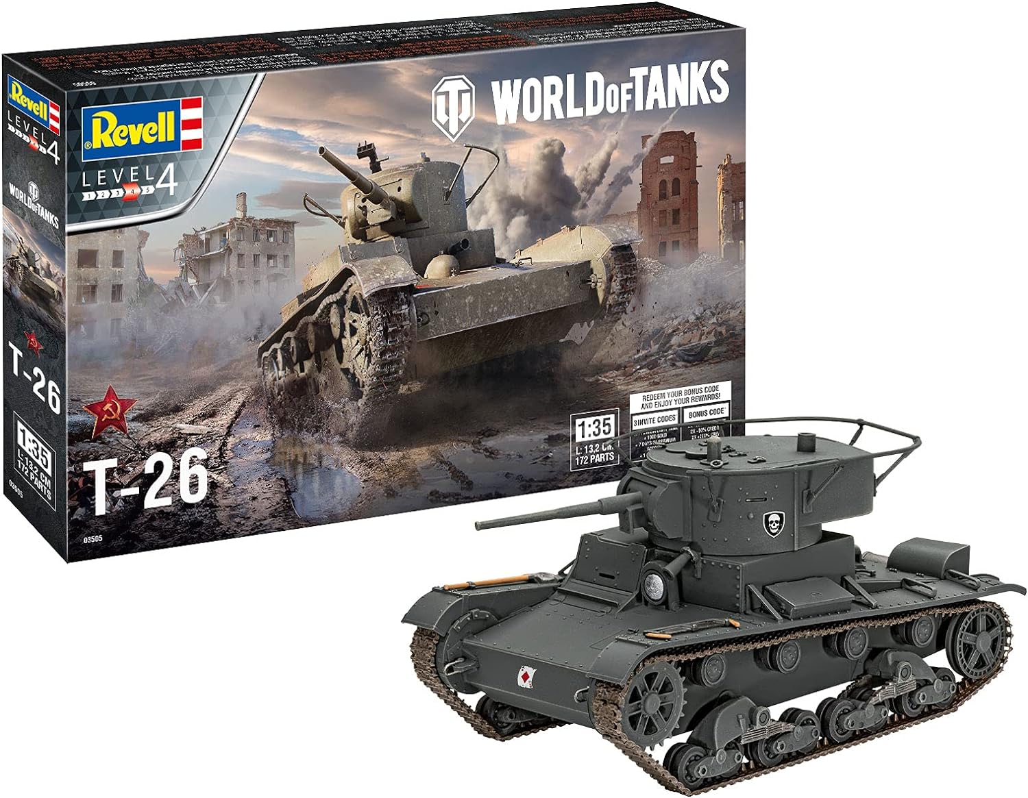 Revell World of Tanks T-26 Tank Plastic Model kit 1:35 Scale, Unpainted