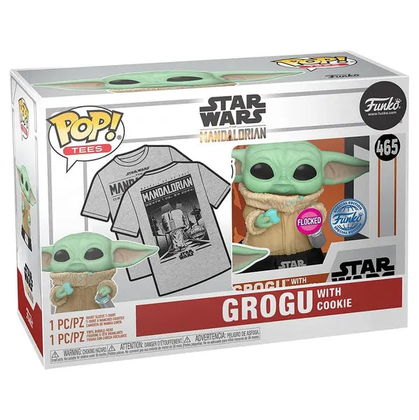 Star Wars: Grogu w/ Cookie (Flocked) Funko POP! & Tee (Size L)