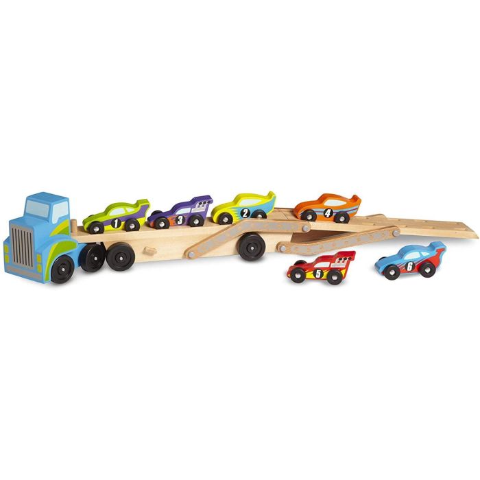 Melissa & Doug: Wooden Mega Race-Car Carrier With 6 Race Cars