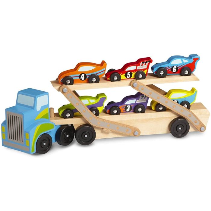 Melissa & Doug: Wooden Mega Race-Car Carrier With 6 Race Cars