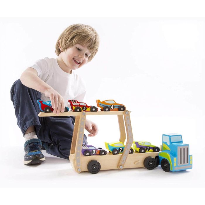 Melissa & Doug: Wooden Mega Race-Car Carrier With 6 Race Cars