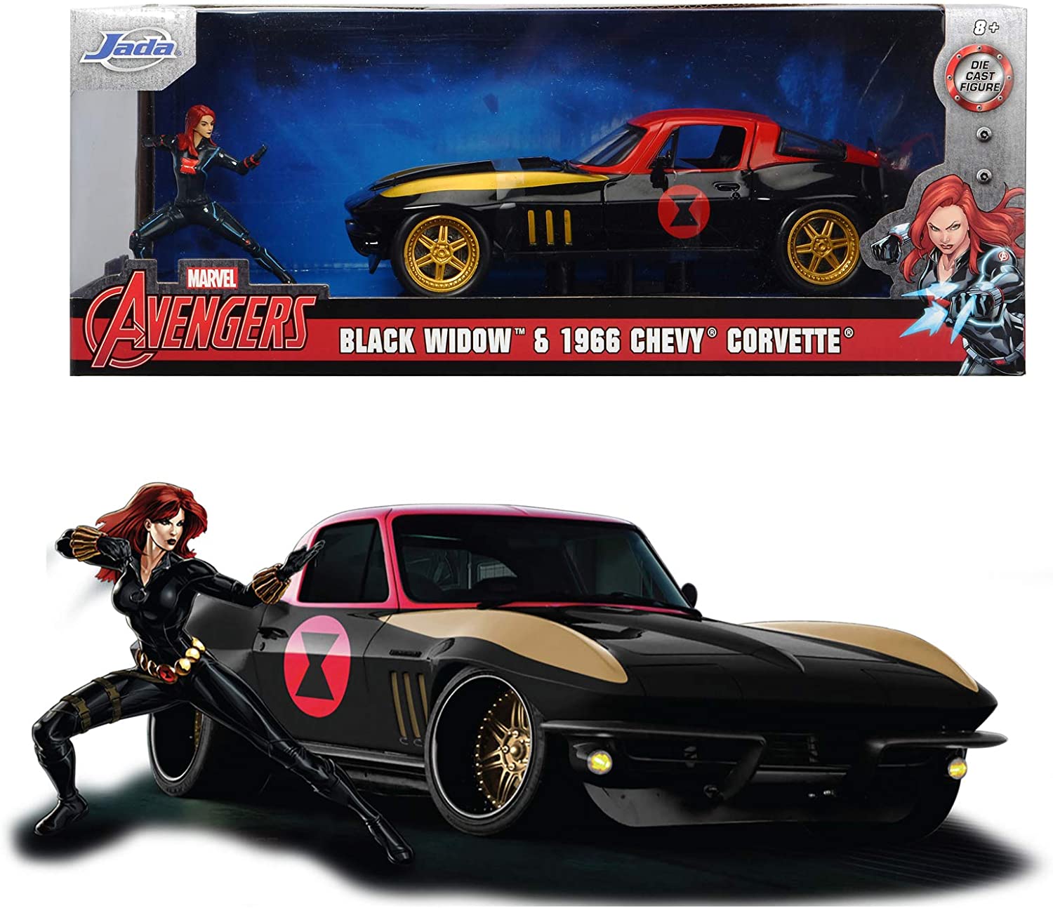 Jada Metals: Avengers Black Widow & 1966 Chevy Corvette